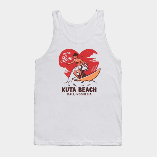 Vintage Surfing You'll Love Kuta Beach, Bali Indonesia // Retro Surfer's Paradise Tank Top by Now Boarding